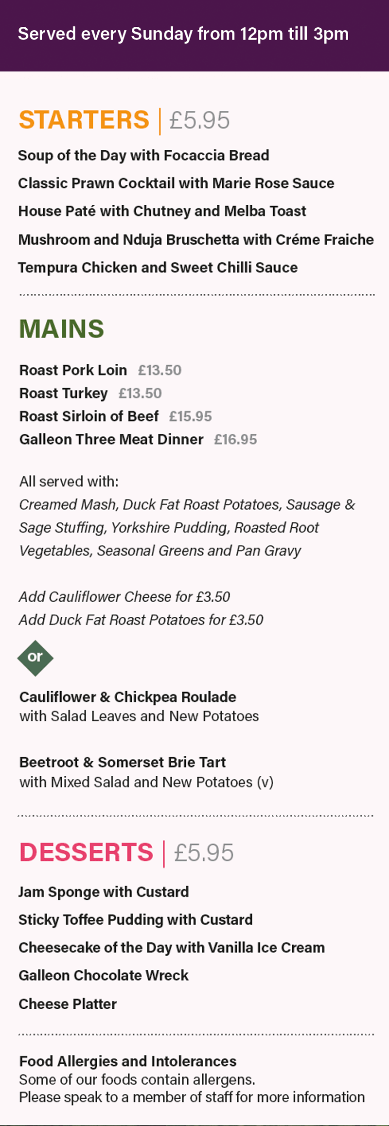 The Galleon Steakhouse - Sunday Lunch